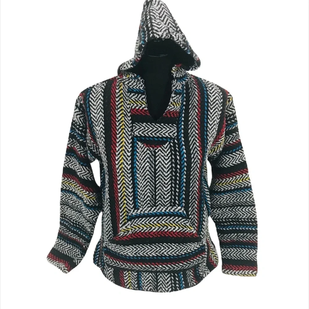 Baja Joe Striped Baja Hoodie Black White Blue Size Small - Picture 7 of 7